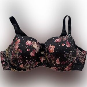 Torrid Curve Full Support Floral Black Bra with Pink and Purple Accents